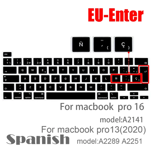 With ñ Spanish keyboard cover protector for macbook pro13 A2159 A1990 For macbook air 13 A1932 A1466 Keyboard protective film A2141 A2289 A2251
