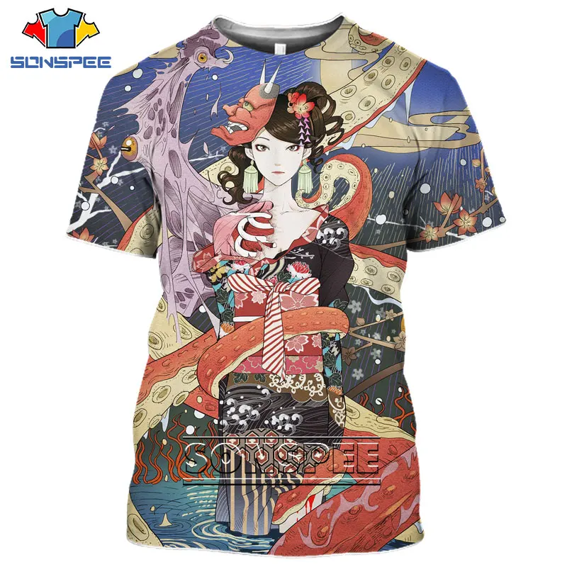 

SONSPEE New 3D Print Anime Graphics T-shirt Japanese Ukiyo Paint Short Sleeve Harajuku Tshirt Men Women Casual Hip Hop Colthing