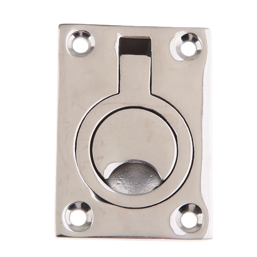 2pcs Silver Floor Latch - 316 Stainless Steel Ring Pull Handle Marine Lifting Handle, 63 x 44mm, for Boat Yacht Marine