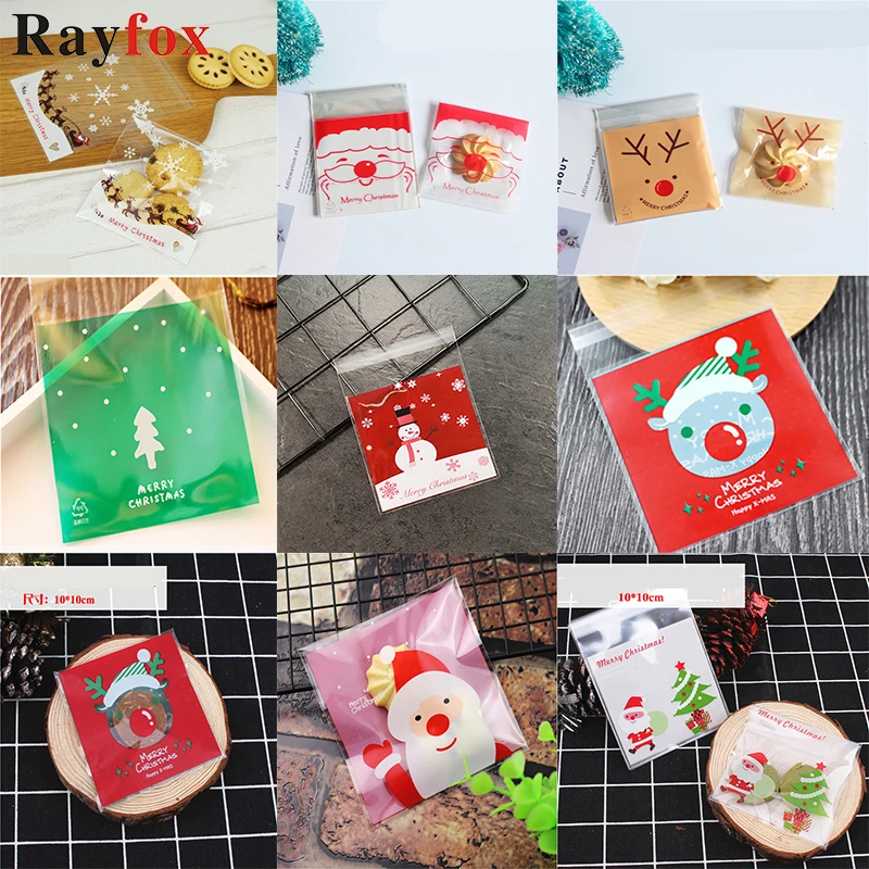 

100Pcs/Lot Christmas Gift Bag Dim Sum Candy Cookies Self-Sealing Plastic Bag Christmas Baking/ Biscuits Set Pack New Year Gifts