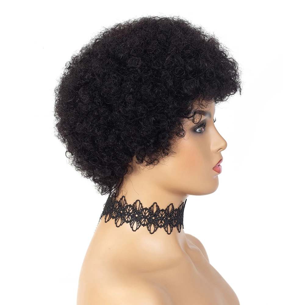 Парики из коротких афро кудрявых париков Pixie Cut натуральный черный цвет