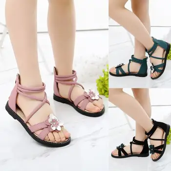 

Girls Sandals Summer Shoes Cute Flower Roman Shoes Pink Green Pearl Beading Open-toe Kids Girls Beach Sandals Kids Shoes Zip