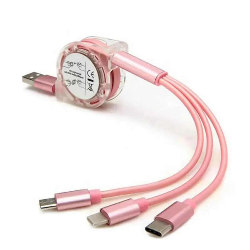 3 в 1 Выдвижной USB кабель Micro USB Тип для Xiaomi samsung huawei мульти зарядное устройство кабель адаптер для мобильного телефона линия передачи данных - Цвет: Розовый