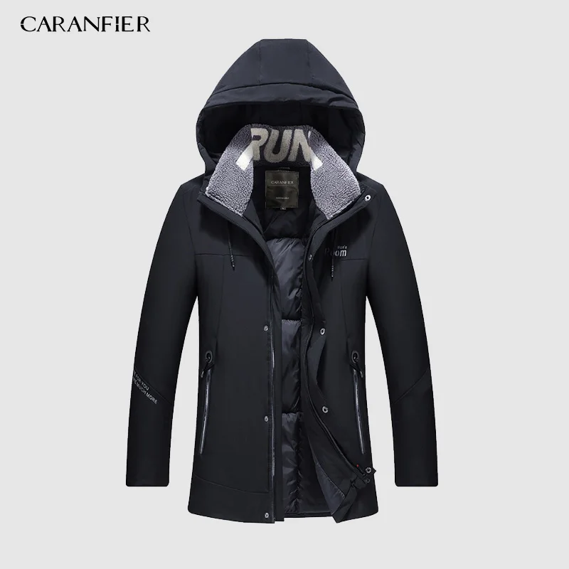 8803 Black CARANFIER/зимнее пальто, Мужская ветровка с меховым капюшоном, утепленная куртка, Мужская Уличная одежда в стиле хип-хоп, военные тренчи, длинная парка XXXL 4XL - Цвет: 8803 Black