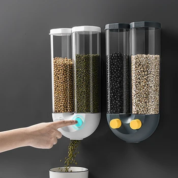 

Kitchen Press Type Dry Food Storage Box Wall-mounted Grain Distributor Food Sealed Tank Household Plastic Food Storage Box