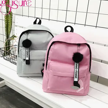 

Gusure Fashion Student Bag Girl School Book Backpack Leisure Travel Shoulder Bags Canvas Knapsack 2020 Autumn Winter Hairy Ball