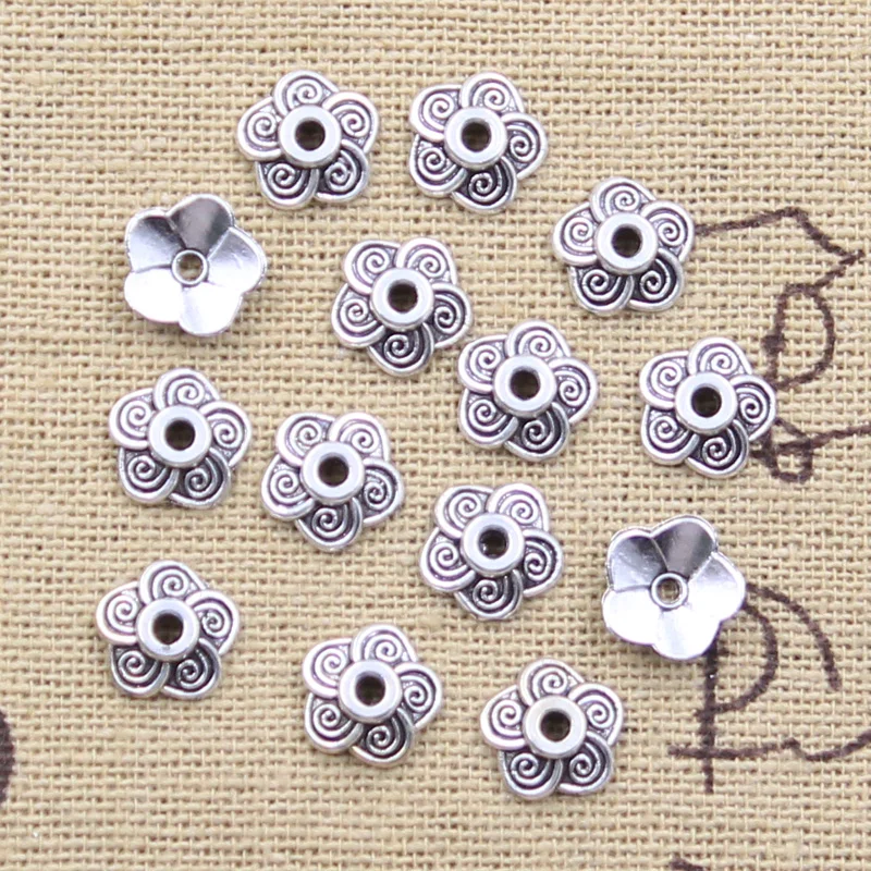 

100pcs 8x8mm Tibetan Antique Silver Color Flower Bead End Caps For Jewelry Making Findings Needlework DIY Accessories Wholesale