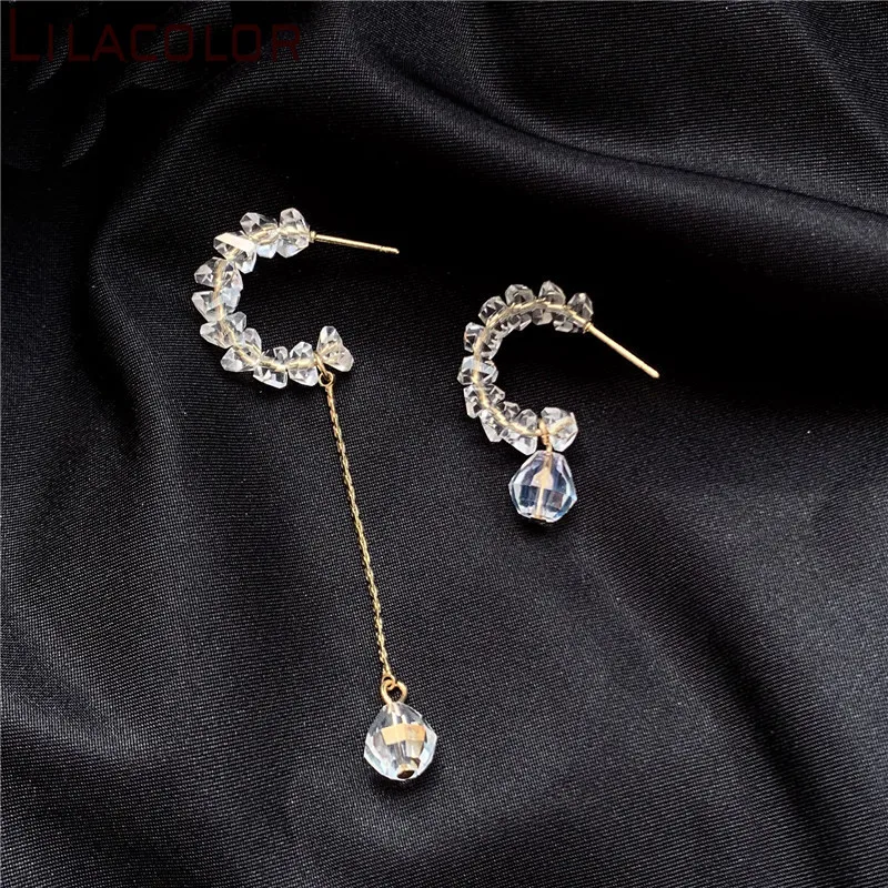 

Lilacolor Crystal Asymmetric C Shape Women Drop Earrings Sweet Girls Dangle Earring Long Geometric Ear Fashion Jewelry Accessory