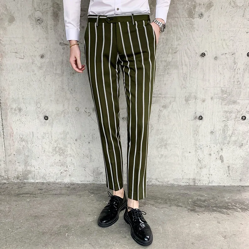 Men's Casual Suit Pants Slim Pants Men's Fashion Vertical Bar Black Dark Green Brown Business Casual Nine-Point Suit Pants Men's Casual Suit Pants Slim Pants Men's Fashion Vertical Bar Black Dark Green Brown Business Casual Nine-Point Suit Pants