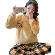 Pajama Woman Winter Warm Sets Ladies Pyjamas Flannel Sleepwear Mujer New Home Clothes 2020