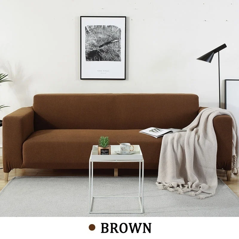 12 Цвет 1/2/3/4 местный утолщенной стрейч диван покрытие все включено трикотажные диван Чехол нескользящая Однотонная Одежда Защитная крышка - Цвет: brown