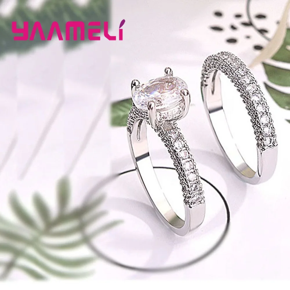 Оригинальное 925 Серебряное свадебное кольцо AAAAA+ кубический цирконий ОВАЛЬНЫЙ CZ Кристалл 2 шт набор кольца для мужчин и женщин пары Свадьба Помолвка