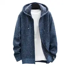 

Dropshipping!! Knitted Long Sleeve Men Cardigan Solid Color Hooded Zipper Closure Cardigan Sweater Outerwear