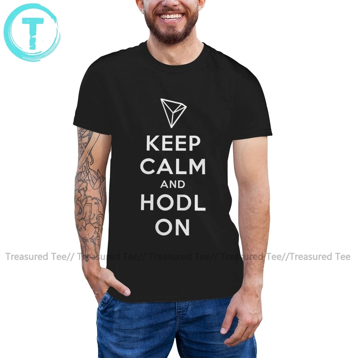 Футболка мужская с принтом Keep Calm And Hodl On Tron Dark 100 хлопок|Футболки| |