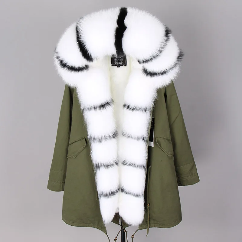 Модная зимняя куртка для женщин, пальто из натурального меха, Воротник из натурального Лисьего меха, свободные длинные парки, Большая Меховая верхняя одежда, съемная