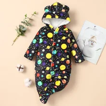 Combinaison à manches longues pour bébé de 0 à 18 mois, vêtement d'hiver, mignon, oreille ciel étoilé, sweat à capuche, simple boutonnage, barboteuse, douce, offre spéciale