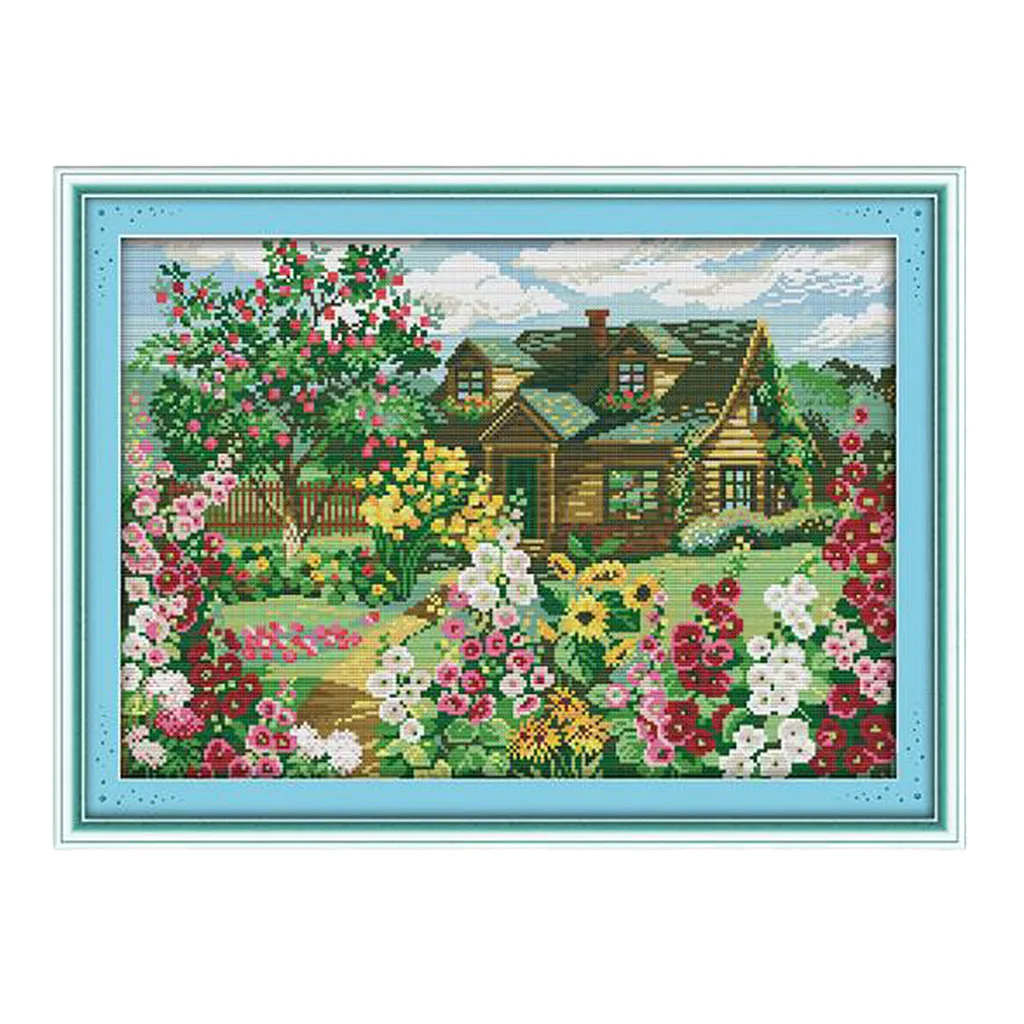 

Cross Stitch Set Embroidery Kit (Cottage) DIY Cross Stitch Needlework Counted Preprinted Embroidery Images, 14CT 50x36cm