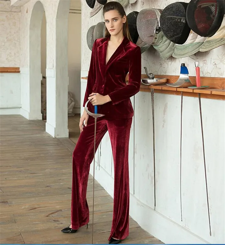 Velluto Bordeaux Donne Tailleur Pantalone Giacca di Modo Delle Donne Manica  Lunga Delle Donne Del Vestito su Misura Colletto Della Giacca Abiti  Femminili Delle Signore - AliExpress Women's Clothing