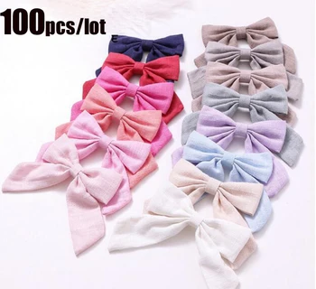 

100pcs/lot Fashionable Candy-colored Female Children Clipping Female Hairpin Cotton And Hemp Bows Gifts For Children
