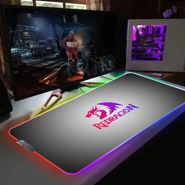 Redragon-alfombrilla de ratón RGB para juegos, alfombrilla luminosa colorida de gran tamaño para ordenador de escritorio, 7 colores, luz LED, teclado para videojuegos 1