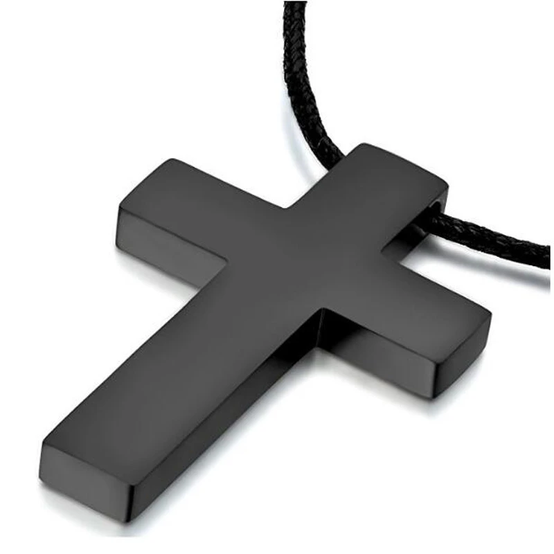 ZORCVENS Classic Black Cross Pendant with Rope Chain Necklace Stainless