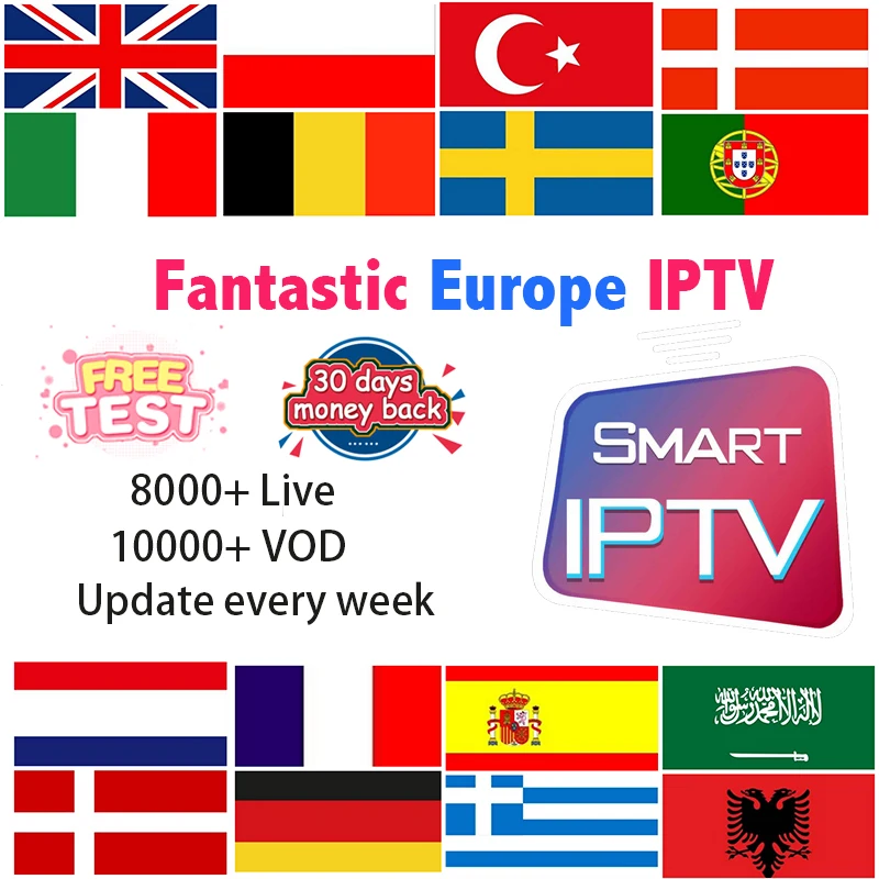 

Smart IPTV Europe Subscription M3U Arabic Sweden Italy Portugal Germany Poland Turkey Netherland Greece Albania Android Box