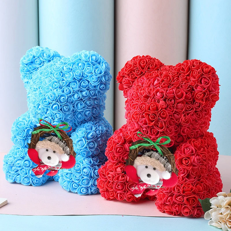 

Christmas Gift 40cm Red Bear Rose Artificial Soap Roses Teddi Bear Eternal Rose Flower Valentine Garland Gift Girl Friend Love