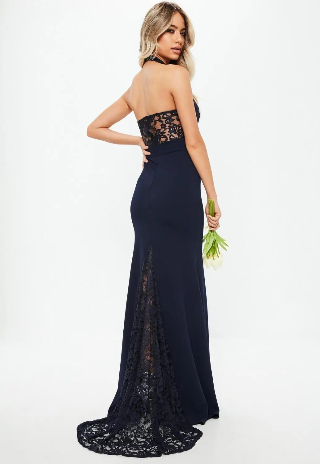 navy blue Новое элегантное розовое платье фасона «русалка» для подружки невесты со шлейфом, сексуальные халаты с высоким воротом, Vestidos Nochevieja - Цвет: navy blue