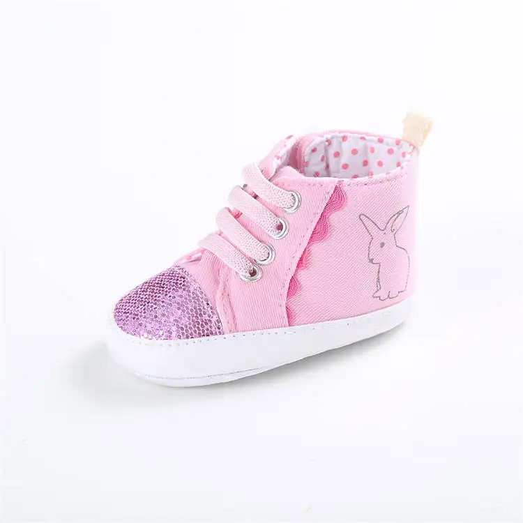 Обувь для маленьких девочек; парусиновые кроссовки с принтом кролика; мягкая хлопковая обувь с украшением на носке; светильник для новорожденных; обувь для малышей - Цвет: Розовый