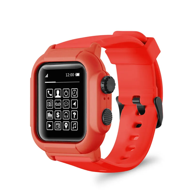 red Водонепроницаемый чехол и ремешок для Apple Watch 5 ремешок 4 44 мм силиконовый ремешок для часов iwatch Series 3 2 42 мм аксессуары для часов защита - Цвет ремешка: red