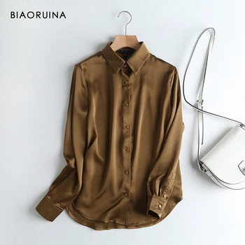 

BIAORUINA Women's Classic High Quality Single Breasted Shirt Square Collar Long Sleeve Office Lady Elegant Wild Blouse Top