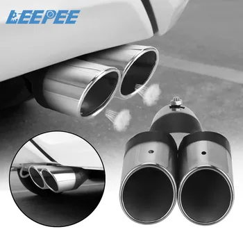 

Car Exhaust Trim Muffler Pipe Tail Stainless Steel Curved Double Outlet Universal Car Decoration Chrome Tail Pipe Accessories