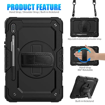 

360 Rotation Hand Strap&Kickstand Silicone Tablet Case for Samsung Galaxy Tab S7 Case 2020 T870 T875 Protective Cover