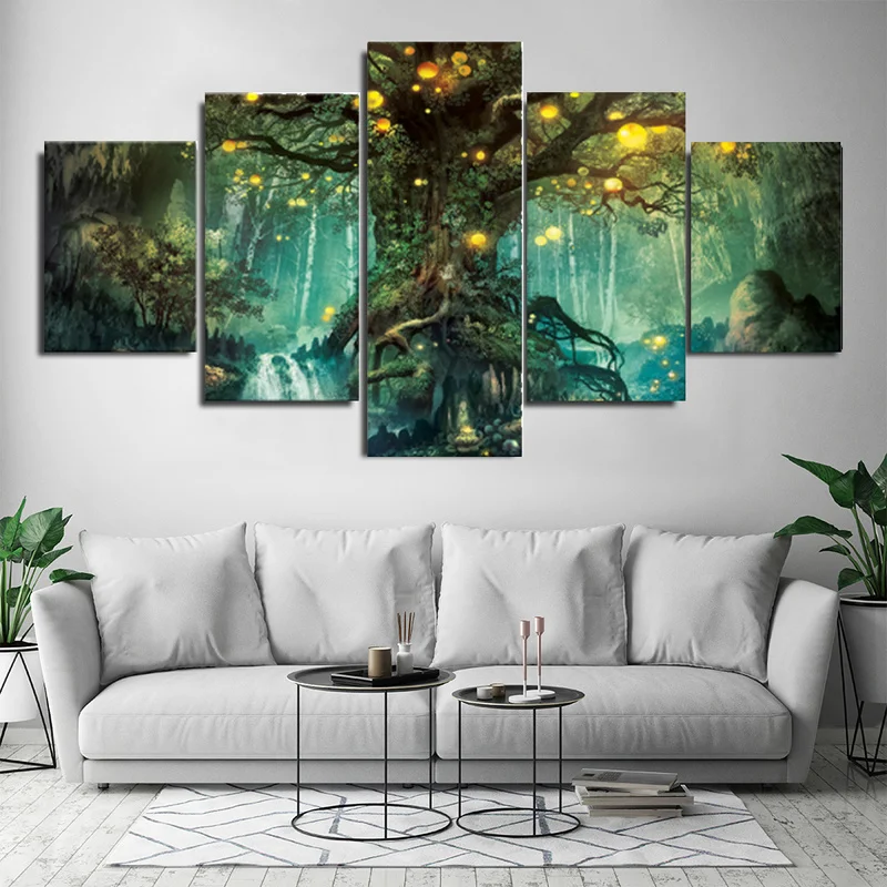 

Vintage Print Painting Art Poster Unframed Draw Wall Deco Landscape Firefly Tree Picture 5 Pieces for Livingroom Home Decoartion