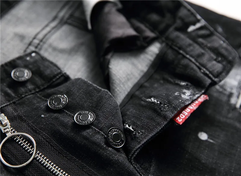 European American Style dsq brand mens slim jeans Men straight denim trousers zipper Patchwork Slim black jeans for men
