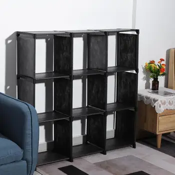 

Black Color Compact 9 Compartments Non-woven Fabric Storage Rack Shelf Open Bookshelf Closet Room Organizer Shelf