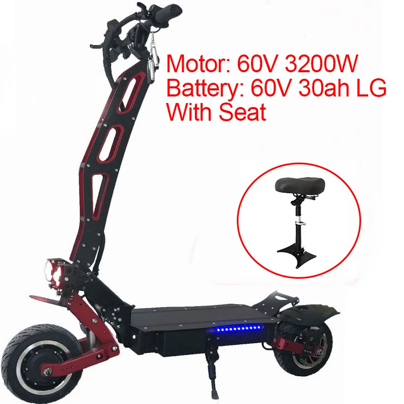 3200 Вт 60 в электрический скутер 11 дюймов скейтборд 95KMH Longboard для взрослых E скутер электрический складной Ховерборд Patinete Eletrico велосипед - Цвет: 60V LG 30AH seat