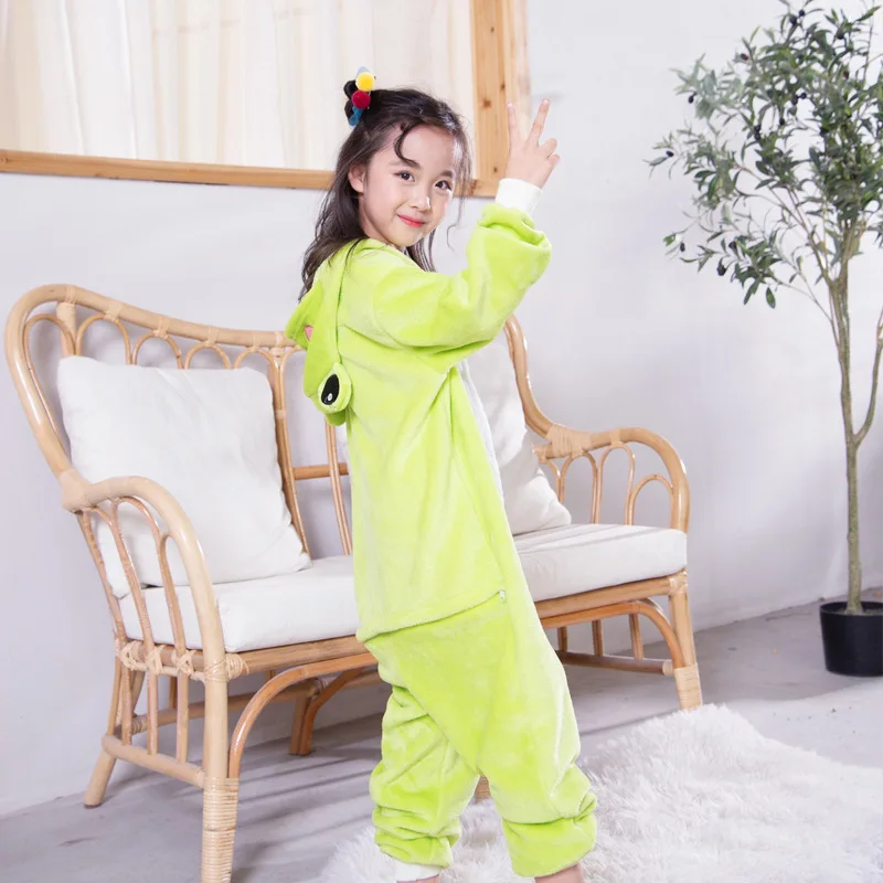 Kids Boys Girls Warm Pajamas Animal Onsies Flannel Children's Sleepwear Green Frog pajamas For Girls Boys Nightgown Cosplay