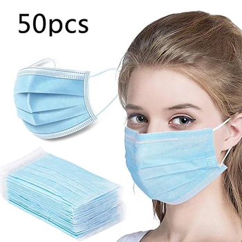 

50 Pcs Disposable Mask Anti Dust Breathable Earloop Face Mask Thick 3-Layer Masks for Personal Health Protection