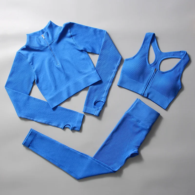 Yoga Set Women Zipper Long Sleeve Sport Suit Gym Leggings Workout Clothes