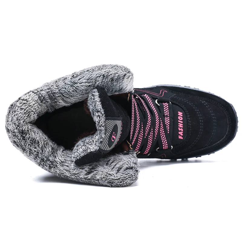 Skup Buty damskie Super ciepłe buty na śnieg na zimowe buty damskie kostki platformy Botas Mujer zimowe obuwie zamszowe skórzane buty zimowe