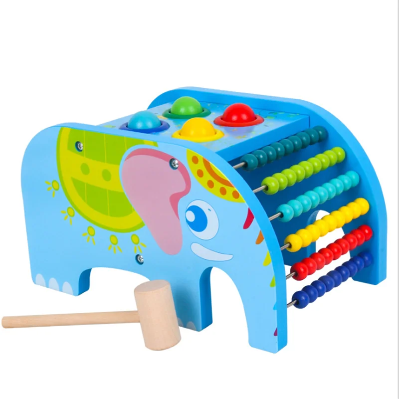  Toy For Children Wood Elephant Knocking Table Multifunctional Abacus Flip Educational Toy Parent-Ch