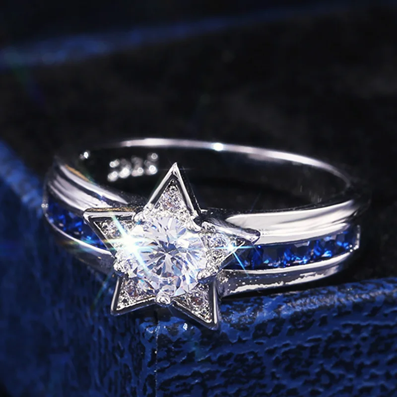 Huitan Navy Style Blue White Color With Shiny Star Shaped Women Rings Micro Paved Factory Direct Selling Rings Dropshipping