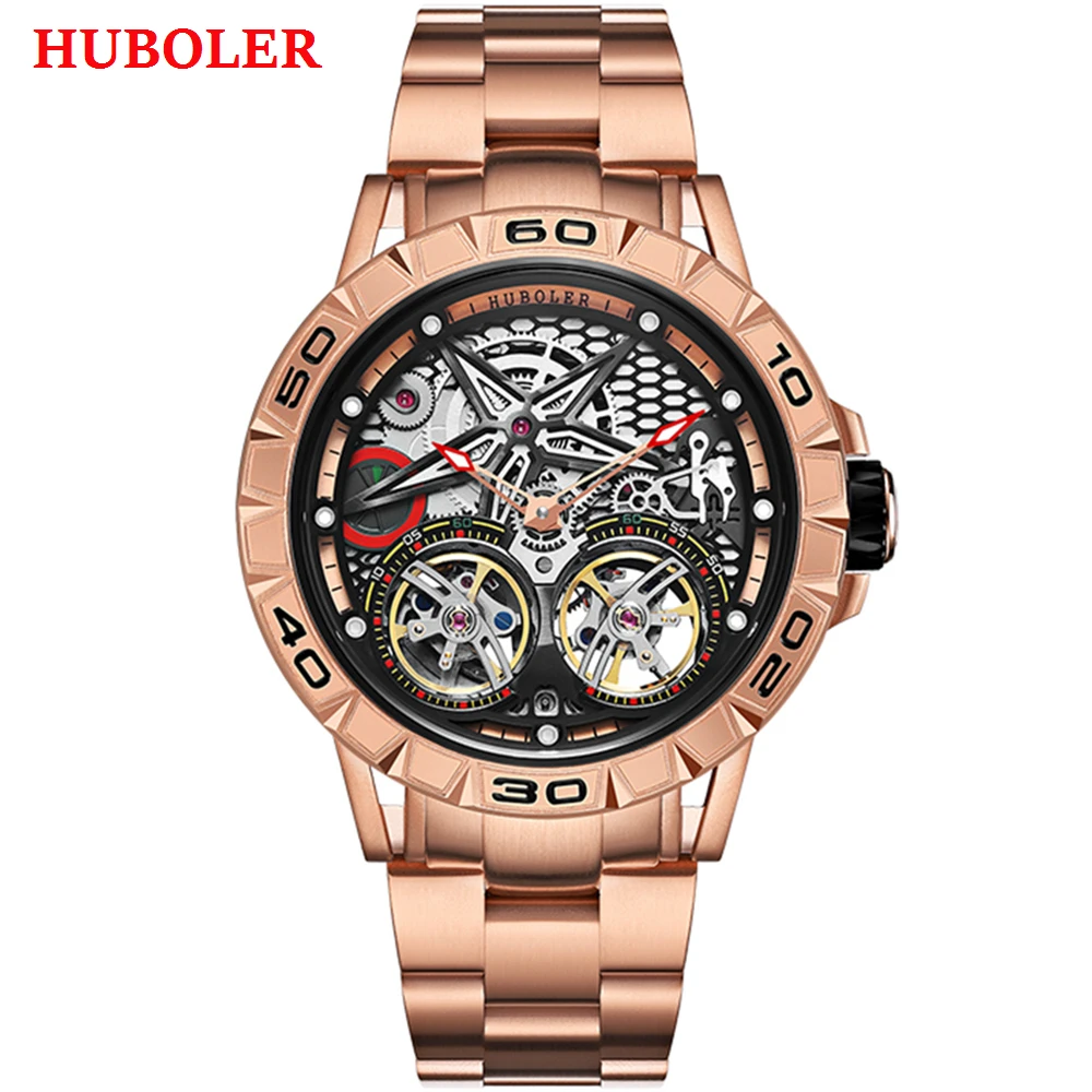 

Mechanical Wristwatches Mens Watches Top Brand Luxury Double Tourbillon Automatic Stainless Steel Sapphire Crystal Watch Men New