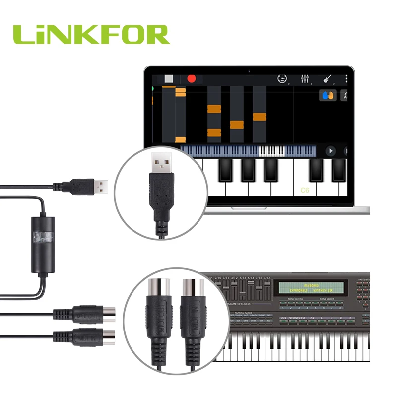 5 контактный кабель преобразователь LiNKFOR с разъемами DIN MIDI на USB для Mac ПК ноутбука