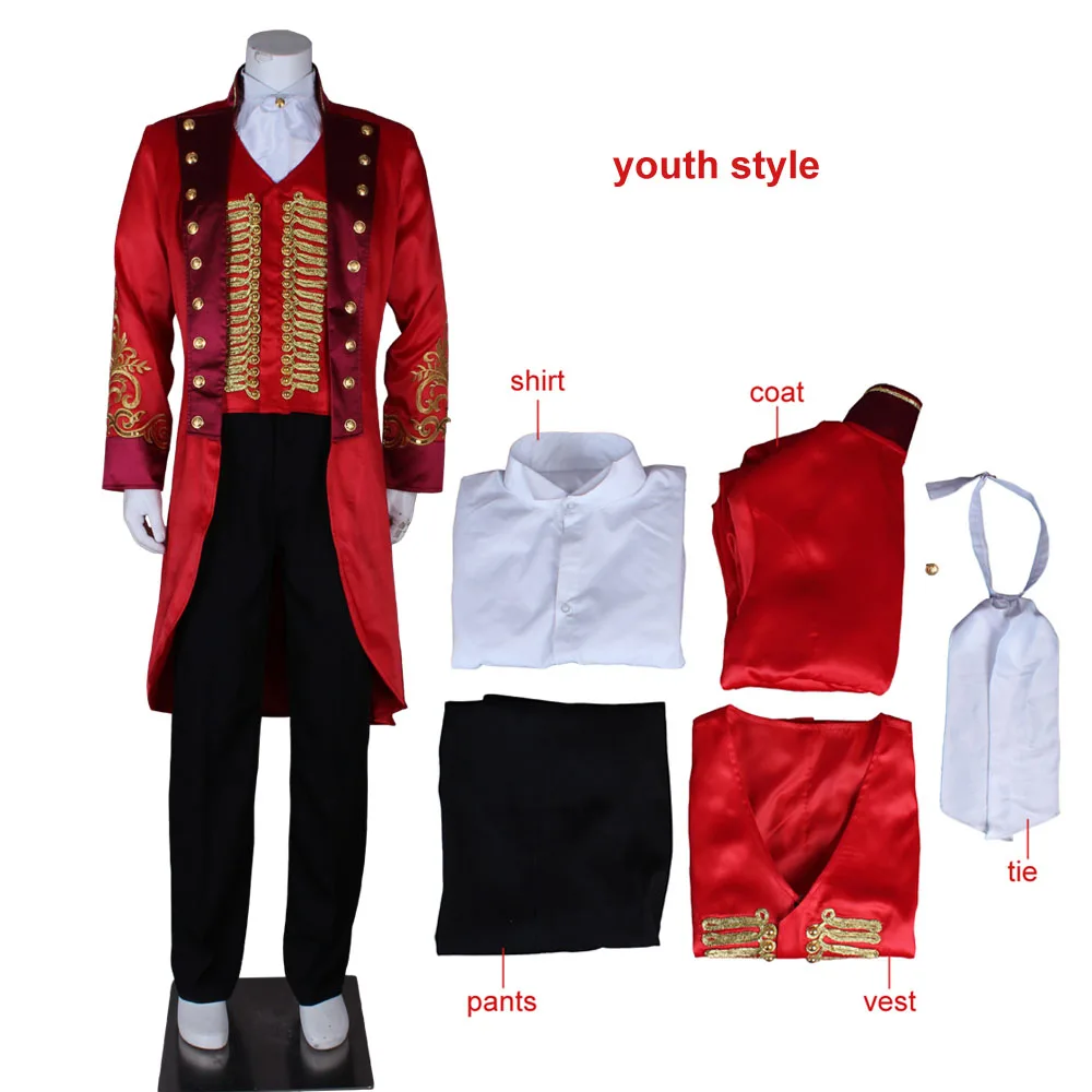 Цирк, костюмы для развлечений, самый большой Showman Barnum, косплей костюм мужской костюм на Хэллоуин, красный длинный пиджак, жилет, брюки, полный комплект - Цвет: Youth Style