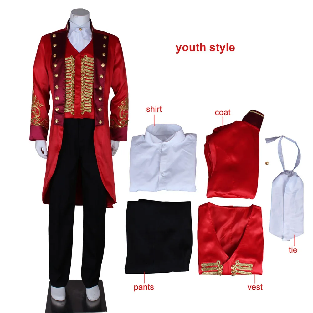 Youth Style Цирк, костюмы для развлечений, самый большой Showman Barnum, косплей костюм мужской костюм на Хэллоуин, красный длинный пиджак, жилет, брюки, полный комплект - Цвет: Youth Style