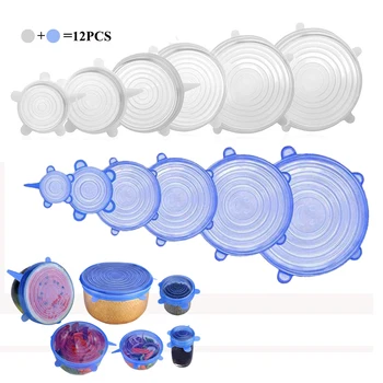 

12Pcs Silicone Stretch Lids Universal Silicone Food Wrap Bowl Pot Lid Silicone Cover Pan for Food Preservation Kitchen Supplies
