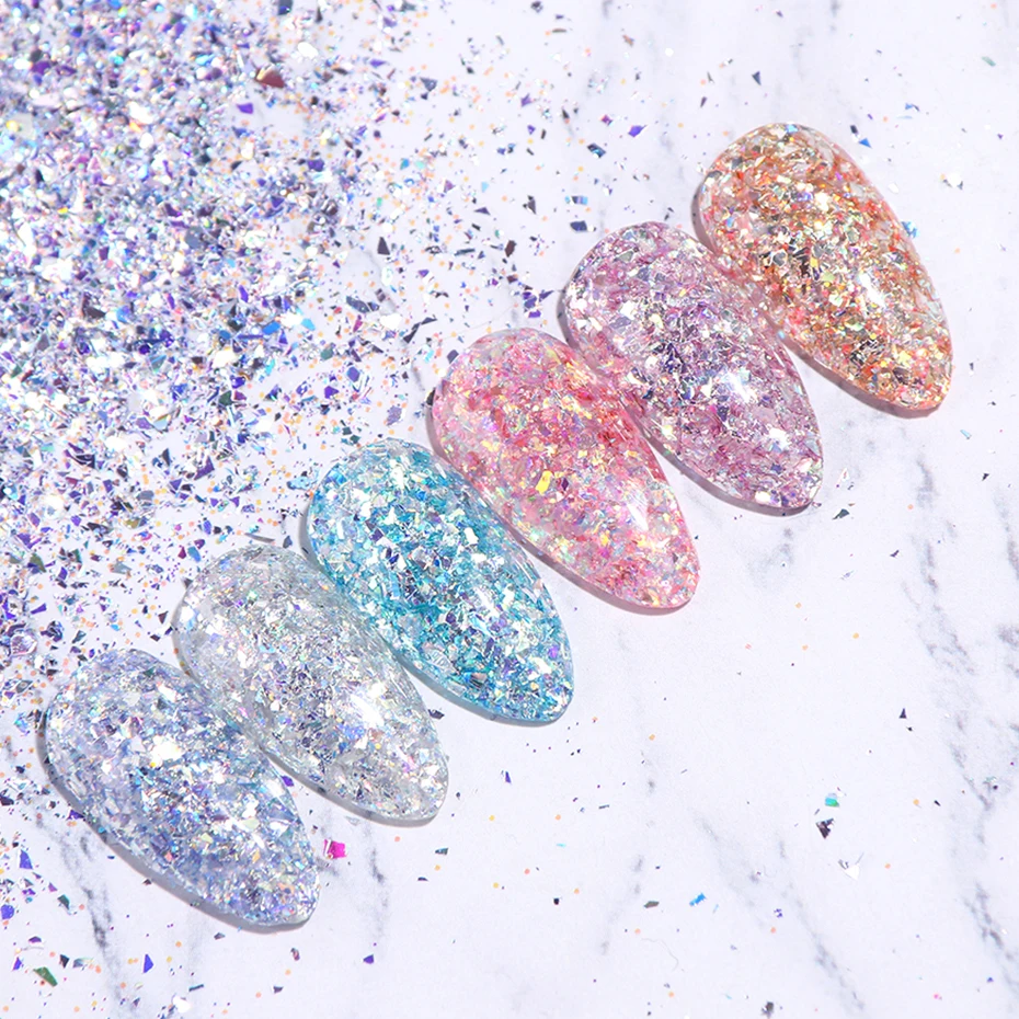 6 цветов в стиле разбитого стекла для ногтей блестки блестящие порошки хлопья 3D