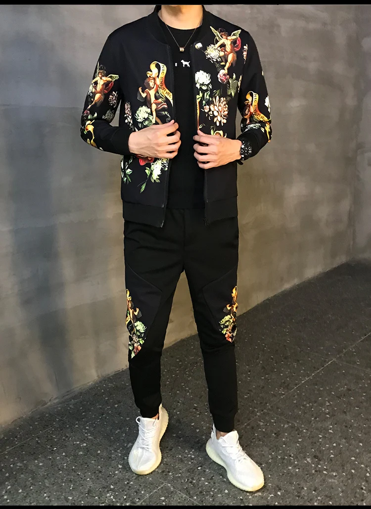 Casual Active Suit Zipper Outwear 2PC Jacket+Pants Sets Autumn Men's Sportwear Suit Sweatshirt Tracksuit Without Hoodie Men